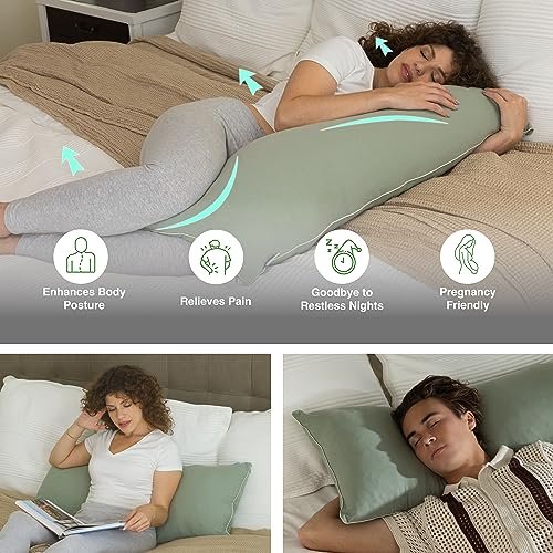 Pharmedoc Body Pillow, Pregnancy Pillows, Side Sleeper Pillow, Long, Memory Foam Pillow, Sage