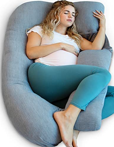 Pharmedoc Pregnancy Pillows, U-Shape Full Body Pillow – Removable Cooling Cover -Dark Grey – Belly and Back Support - Maternity Essential - Pregnancy Must Haves