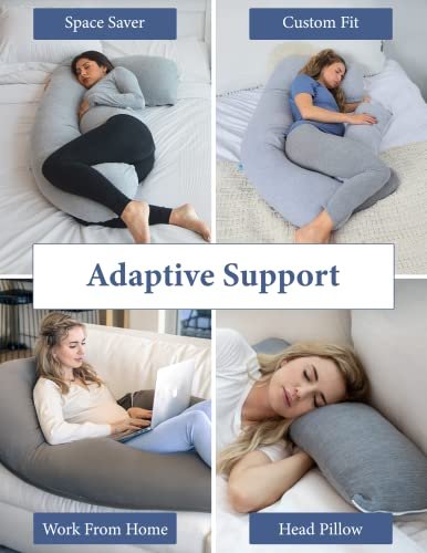 Pharmedoc Pregnancy Pillows, U-Shape Full Body Pillow – Removable Cooling Cover -Dark Grey – Belly and Back Support - Maternity Essential - Pregnancy Must Haves