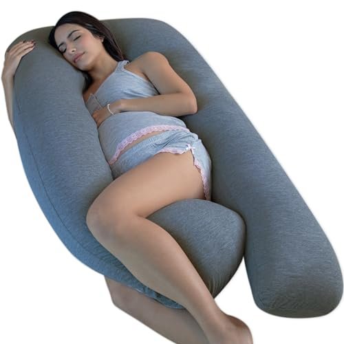 Pharmedoc Pregnancy Pillows, U-Shape Full Body Pillow - Solid – Cooling Removable Cover Dark Grey – Pregnancy Pillows for Sleeping – Body Pillows for Adults, Maternity Pillow and Pregnancy Must Haves