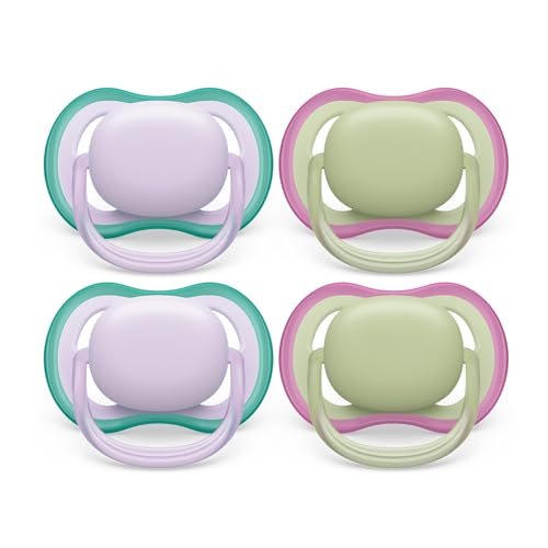 Philips Avent Ultra Air Pacifier - 4 x Light, Breathable Baby Pacifiers for Babies Aged 0-6 Months, BPA Free with Sterilizer Carry Case, SCF085/50