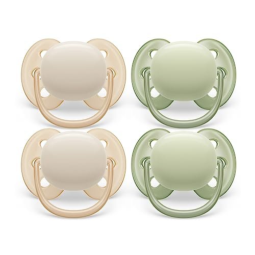 Philips Avent Ultra Soft Pacifier - 4 x Soft and Flexible Baby Pacifiers for Babies Aged 0-6 Months, BPA Free with Sterilizer Carry Case, SCF091/23