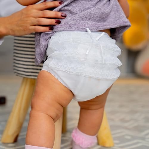 PICCOLO HOSIERY Baby Girls Newborn Cotton Rhumba Ruffle Lace Panty - Diaper Cover Bloomer