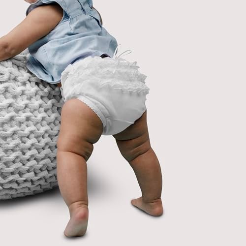 PICCOLO HOSIERY Baby Girls Newborn Cotton Rhumba Ruffle Lace Panty - Diaper Cover Bloomer