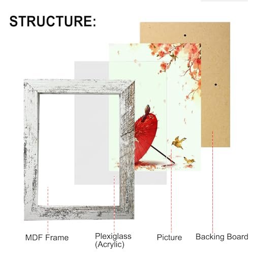 Picture Frame Set 10 pack, Farmhouse Photo Frames, Gallery Wall Frame Collage, 8x10 5x7 4x6 Frames in 3 Different Finishes Picture Frames For Wall or Desk,Rustic White