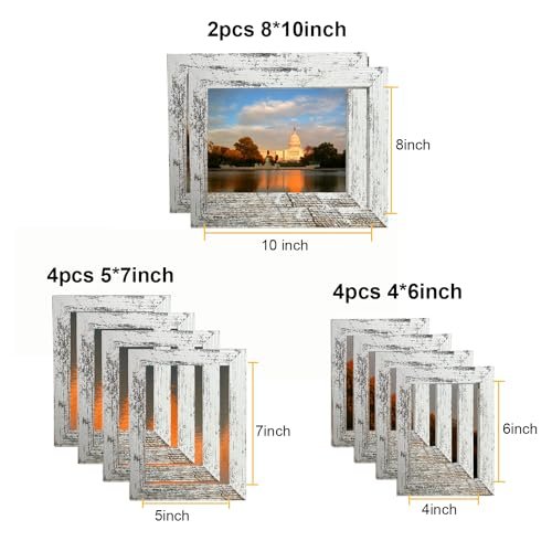 Picture Frame Set 10 pack, Farmhouse Photo Frames, Gallery Wall Frame Collage, 8x10 5x7 4x6 Frames in 3 Different Finishes Picture Frames For Wall or Desk,Rustic White