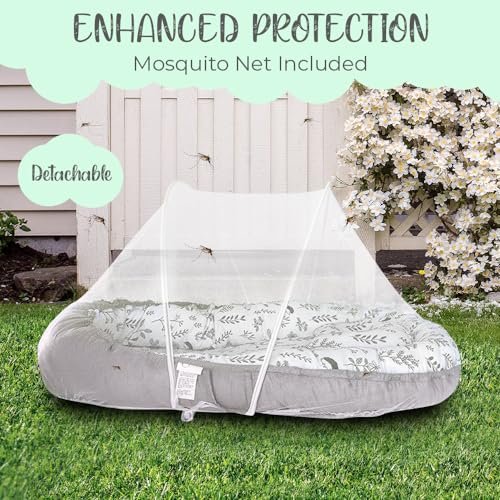 PIERRI Baby Lounger for Newborn with Detachable Mosquito Net - Ultra-Soft Cotton Snuggle Nest Lounger, Reversible Infant Lounger, Double-Sided Baby Nest, Infant Lounger, Baby Lounger for Newborn