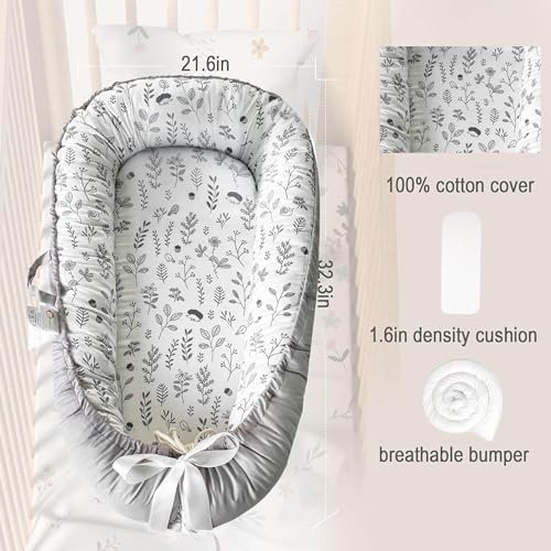 PIERRI Baby Lounger for Newborn with Detachable Mosquito Net - Ultra-Soft Cotton Snuggle Nest Lounger, Reversible Infant Lounger, Double-Sided Baby Nest, Infant Lounger, Baby Lounger for Newborn