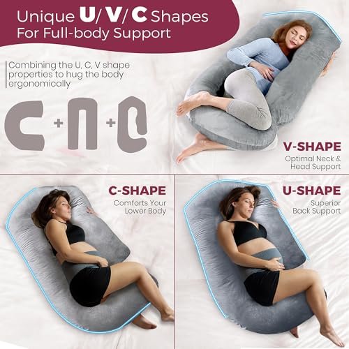 PILLANI Pregnancy Pillows for Sleeping - V C U Shaped Full Body Pillow with Removable Cover, 57inch Cooling Maternity Pillow for Pregnant Women, Support for Back Belly Legs Hip - Pregnancy Must Haves