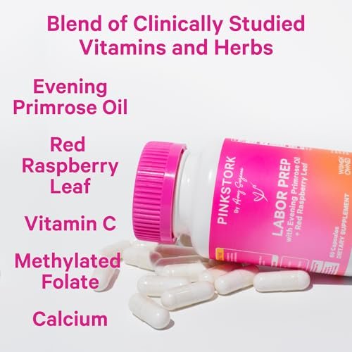 Pink Stork Labor Prep - Evening Primrose Oil Capsules with Red Raspberry Leaf Tea, Gentle Birth & Postpartum Care, Third Trimester Pregnancy Must Haves, 60 Capsules