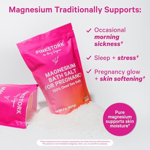 Pink Stork Pregnancy Bath Flakes: Magnesium Bath Salts for Pregnant Women, Dead Sea Salts for Soaking in Bath or Foot Soak, Pregnancy Must Haves, Unscented Without Parabens or Fragrance, 2 lbs