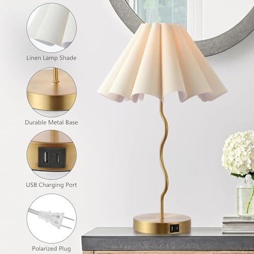 Pleated Table Lamp, Table Lamp for Bedroom, Bedside Lamps for Nightstand with Linen Lampshade, Modern Lamp for Bedroom Home Office Decor