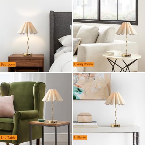 Pleated Table Lamp, Table Lamp for Bedroom, Bedside Lamps for Nightstand with Linen Lampshade, Modern Lamp for Bedroom Home Office Decor