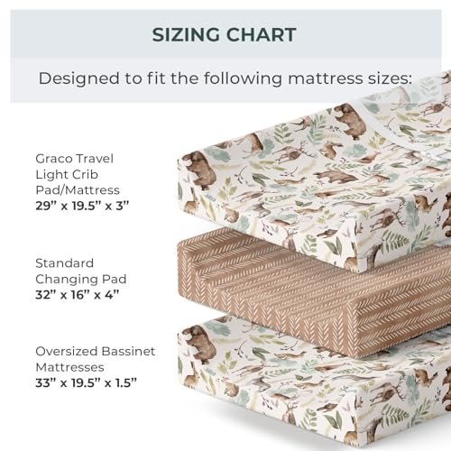 Pobibaby - 2 Pack Premium Changing Pad Cover - Ultra-Soft Cotton Blend, Stylish Woodland Pattern, Safe and Snug for Baby (Wildlife)