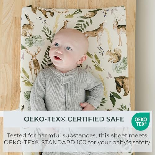 Pobibaby - 2 Pack Premium Changing Pad Cover - Ultra-Soft Cotton Blend, Stylish Woodland Pattern, Safe and Snug for Baby (Wildlife)