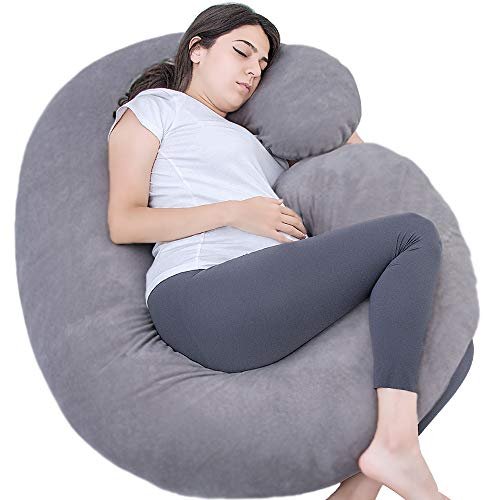 Pregnancy Pillow, C Shaped Full Body Pillow for Maternity Support and Pregnant Women Sleeping with Velvet Cover (Dark Grey)