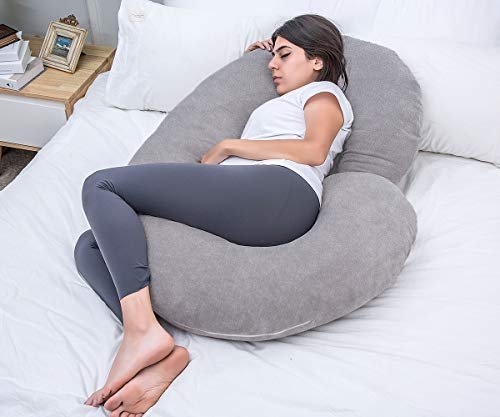 Pregnancy Pillow, C Shaped Full Body Pillow for Maternity Support and Pregnant Women Sleeping with Velvet Cover (Dark Grey)