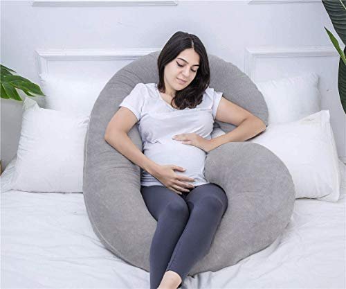 Pregnancy Pillow, C Shaped Full Body Pillow for Maternity Support and Pregnant Women Sleeping with Velvet Cover (Dark Grey)