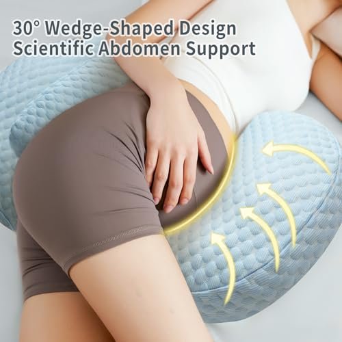 Pregnancy Pillow for Sleeping, Maternity Pillow for Pregnant Women, Cooling Pregnancy Pillow, Pregnancy Wedge Support for Back, Belly, Portable and Adjustable Body Pillow for Side Sleeper, Blue