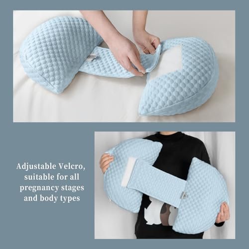Pregnancy Pillow for Sleeping, Maternity Pillow for Pregnant Women, Cooling Pregnancy Pillow, Pregnancy Wedge Support for Back, Belly, Portable and Adjustable Body Pillow for Side Sleeper, Blue