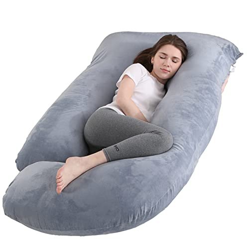 Pregnancy Pillow J-Shaped Full Body Pillow, 59 inch with Velvet Cover Easy to Remove and Wash, Support Pregnant Women's Backs Legs and HIPS, Improve Sleep,Pregnancy Pillow for Women ，Gray