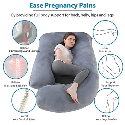Pregnancy Pillow J-Shaped Full Body Pillow, 59 inch with Velvet Cover Easy to Remove and Wash, Support Pregnant Women's Backs Legs and HIPS, Improve Sleep,Pregnancy Pillow for Women ，Gray