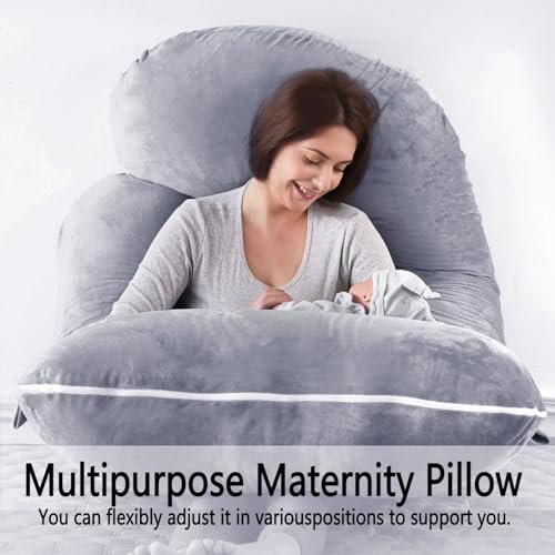 Pregnancy Pillows for Sleeping, U Shaped Full Body Maternity Pillow with Removable Cover - Support for Back, Legs, Belly, HIPS for Pregnant Women, 57 Inch Pregnancy Pillow for Women, Grey