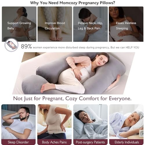 Pregnancy Pillows for Sleeping, U Shaped Full Body Maternity Pillow with Removable Cover - Support for Back, Legs, Belly, HIPS for Pregnant Women, 57 Inch Pregnancy Pillow for Women, Grey