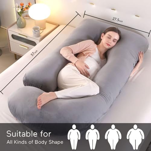 Pregnancy Pillows for Sleeping, U Shaped Full Body Maternity Pillow with Removable Cover - Support for Back, Legs, Belly, HIPS for Pregnant Women, 57 Inch Pregnancy Pillow for Women, Grey