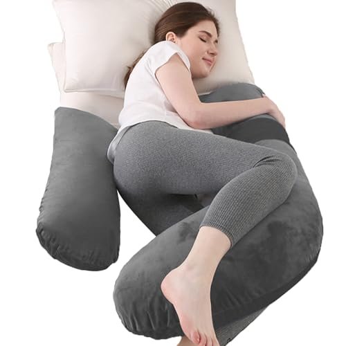 Pregnancy Pillows, Full Body Pillow for Maternity with Detachable & Adjustable Pillow Cover, Support for Back, Legs, Belly, HIPS and Pregnancy Must Haves,Grey