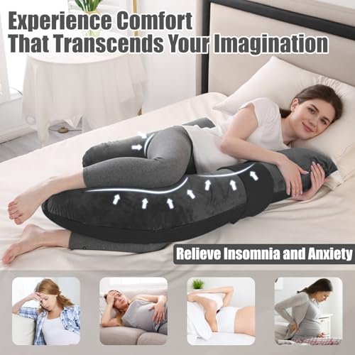 Pregnancy Pillows, Full Body Pillow for Maternity with Detachable & Adjustable Pillow Cover, Support for Back, Legs, Belly, HIPS and Pregnancy Must Haves,Grey