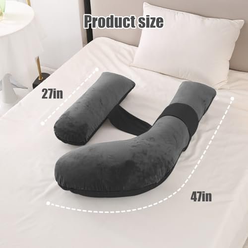 Pregnancy Pillows, Full Body Pillow for Maternity with Detachable & Adjustable Pillow Cover, Support for Back, Legs, Belly, HIPS and Pregnancy Must Haves,Grey