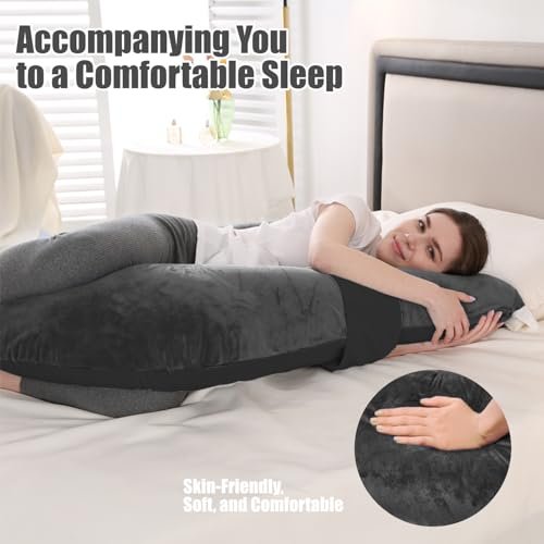 Pregnancy Pillows, Full Body Pillow for Maternity with Detachable & Adjustable Pillow Cover, Support for Back, Legs, Belly, HIPS and Pregnancy Must Haves,Grey