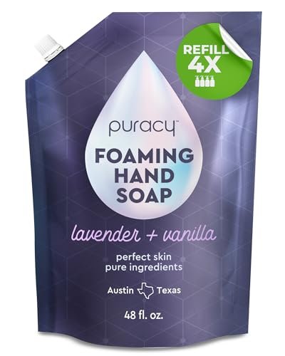 Puracy Foaming Hand Soap Refill - Plant-Powered Natural Hand Soap As Seen on TikTok, Non-Toxic, Sulfate-Free Liquid Soap, Moisturizing Foam Handwash Liquid (Lavender & Vanilla, 48 fl oz)