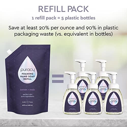 Puracy Foaming Hand Soap Refill - Plant-Powered Natural Hand Soap As Seen on TikTok, Non-Toxic, Sulfate-Free Liquid Soap, Moisturizing Foam Handwash Liquid (Lavender & Vanilla, 48 fl oz)