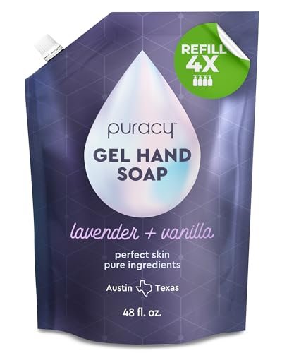 Puracy Organic Hand Soap, Professional Hand Washers We've All Become, Moisturizing Natural Gel Hand Wash Soap, Liquid Hand Soap Refills for Soft Skin (Refill Lavender & Vanilla, 48 Ounce)