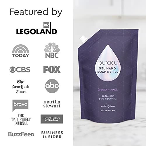Puracy Organic Hand Soap, Professional Hand Washers We've All Become, Moisturizing Natural Gel Hand Wash Soap, Liquid Hand Soap Refills for Soft Skin (Refill Lavender & Vanilla, 48 Ounce)