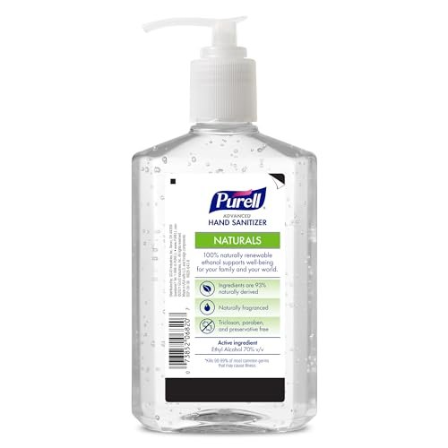 Purell NATURALS Advanced Hand Sanitizer Gel, with Skin Conditioners and Essential Oils, 12 fl oz Counter Top Pump Bottle (Case of 12) - 9629-12