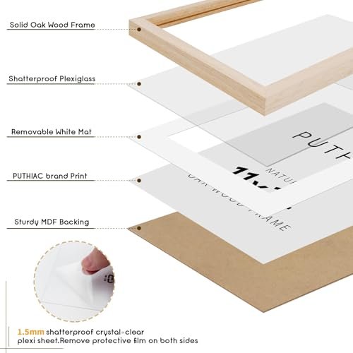 puthiac 11x14 Oak Wood Picture Frame - Minimalist 11x14 Frame Wood for Wall Art Decor, 11"x14" Natural Solid Wood Poster Frames for Wall Art Photo and Prints(3 Pack, Beige)