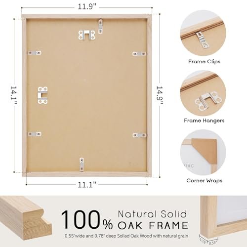puthiac 11x14 Oak Wood Picture Frame - Minimalist 11x14 Frame Wood for Wall Art Decor, 11"x14" Natural Solid Wood Poster Frames for Wall Art Photo and Prints(3 Pack, Beige)