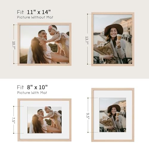 puthiac 11x14 Oak Wood Picture Frame - Minimalist 11x14 Frame Wood for Wall Art Decor, 11"x14" Natural Solid Wood Poster Frames for Wall Art Photo and Prints(3 Pack, Beige)
