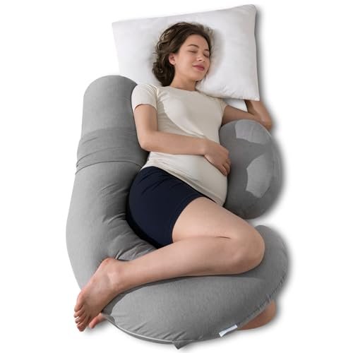 QUEEN ROSE Pregnancy Pillows, Cooling Body Pillow for Pregnancy Sleeping, F Shaped Maternity Pillow for Pregnant Women, Back & Belly Support, Pregnancy Must Haves, Grey