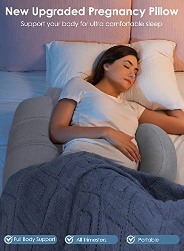 QUEEN ROSE Pregnancy Pillows, Cooling Body Pillow for Pregnancy Sleeping, F Shaped Maternity Pillow for Pregnant Women, Back & Belly Support, Pregnancy Must Haves, Grey
