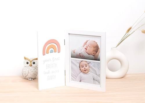Rainbow Baby Photo Frame, Hinged Tabletop Picture Frame, Gender-Neutral Nursery Decor, Baby Gift, White