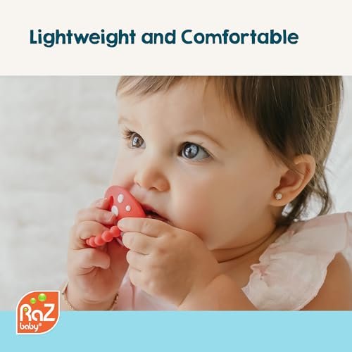 RaZbaby Chompy Teether – Soft Silicone Teething Toy for Infants & Babies 3M+, Massaging Bristles for Teething Relief, Hands-Free & Easy to Hold, Sensory Development, BPA-Free - Great Gift - Red/Blue