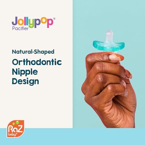 RaZbaby Jollypop Pacifier for Newborns & Up, USA Made, Natural Shaped Orthodontic Binky, Lovingly Shared in NICUs & Hospitals Worldwide, Medical-Grade 100% BPA-Free - 0-3 Months, 3 Pack - Variety