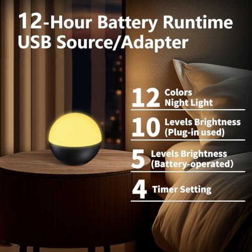 Rechargeable Mini Nursery Night Light Soother Baby Sleep Sound Machine 12 Color Night Lights White Noise Machine with 30 Soothing Sounds Auto-Off Timer Adjustable Brightness for Baby Kids Adult