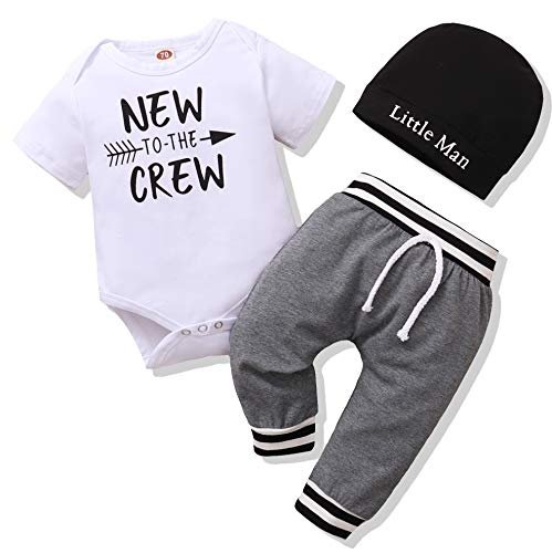 Renotemy Newborn Infant Baby Boy Clothes Outfits New to The Crew Outfits Long Pants Toddler Baby Boy Clothes Set