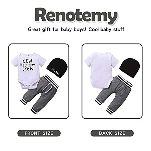 Renotemy Newborn Infant Baby Boy Clothes Outfits New to The Crew Outfits Long Pants Toddler Baby Boy Clothes Set
