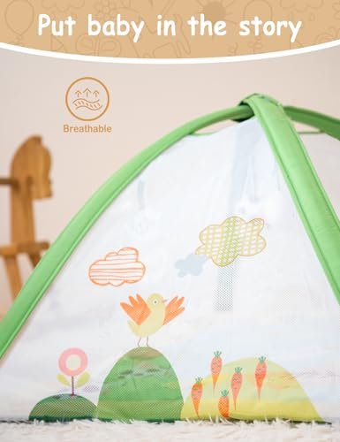 Riverbaby Baby Gym Play Mat, Oversize Play Gym Mat with 6 Detachable Toys Washable Tummy Time Mat Promotes Motor Skills & Sensory Development Baby Activity Gym Mat, Newborn Infant Play Gym 0-12 Months